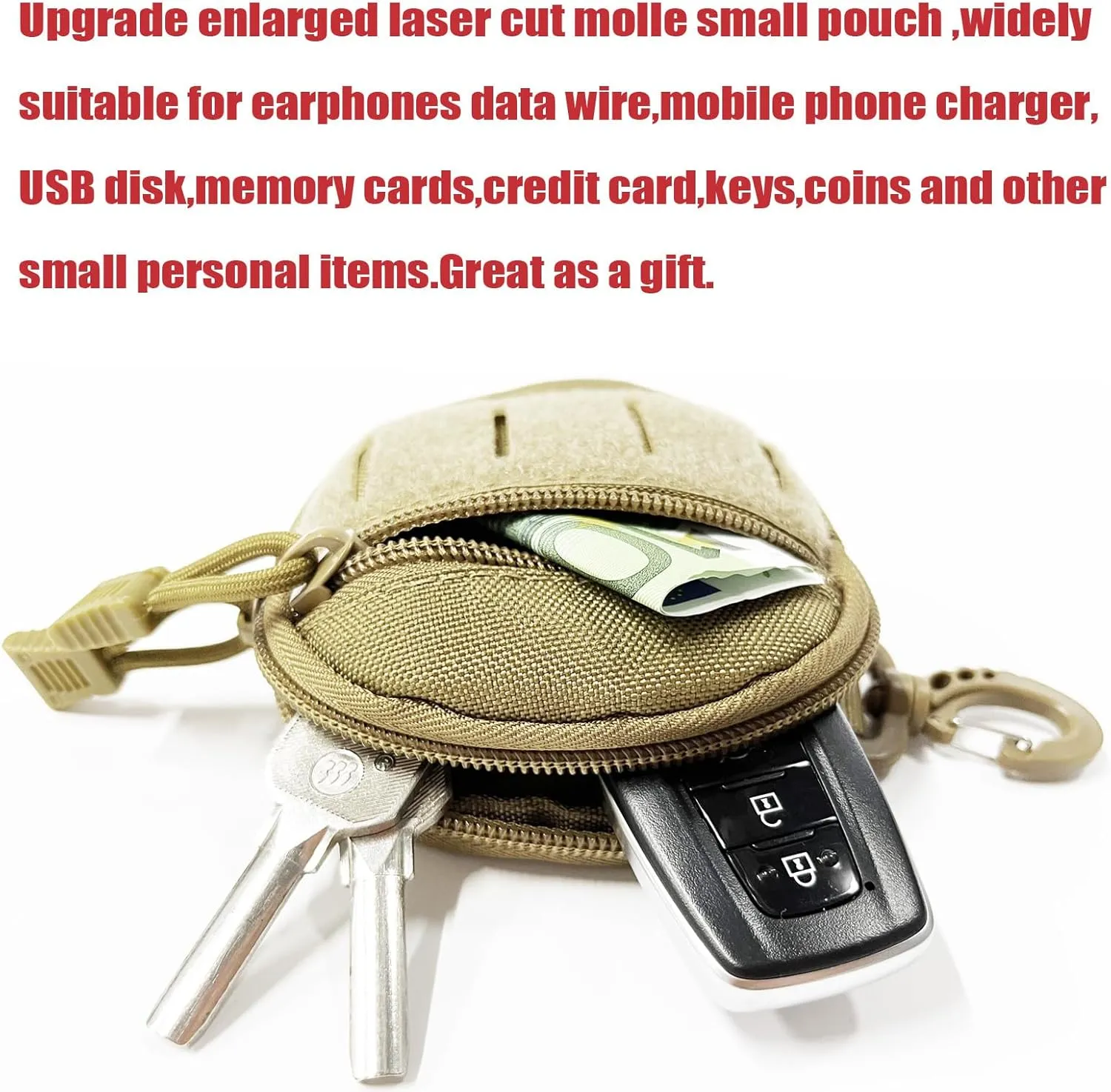1000D Laser Cut Molle Pouch EDC Pouch Tactical Round Zipper Bag Case Coin Pouches Coin Purse Keychain Little Change Wallet Wireless Headset Pack Gadget Bag