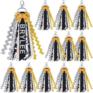 12 Pcs Cheer Keychain Bulk Cheerleading Bag Tag Cheer Ribbon Name Backpack Tags DIY Accessories Team Gift