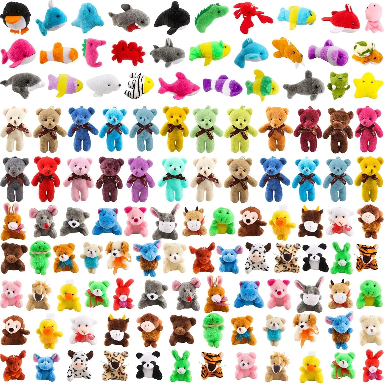 130 Pcs Small Stuffed Animal Bulk Mini Teddy Bear Plush Toys Tiny Sea Animal Plush Keychain for Children's Day Birthday Gifts Animal Themed Party Favors Decorations
