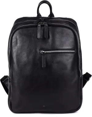 15 Inch Genuine Leather Backpack for Women and Men, Black Leather Backpack with Adjustable Shoulder Strap
