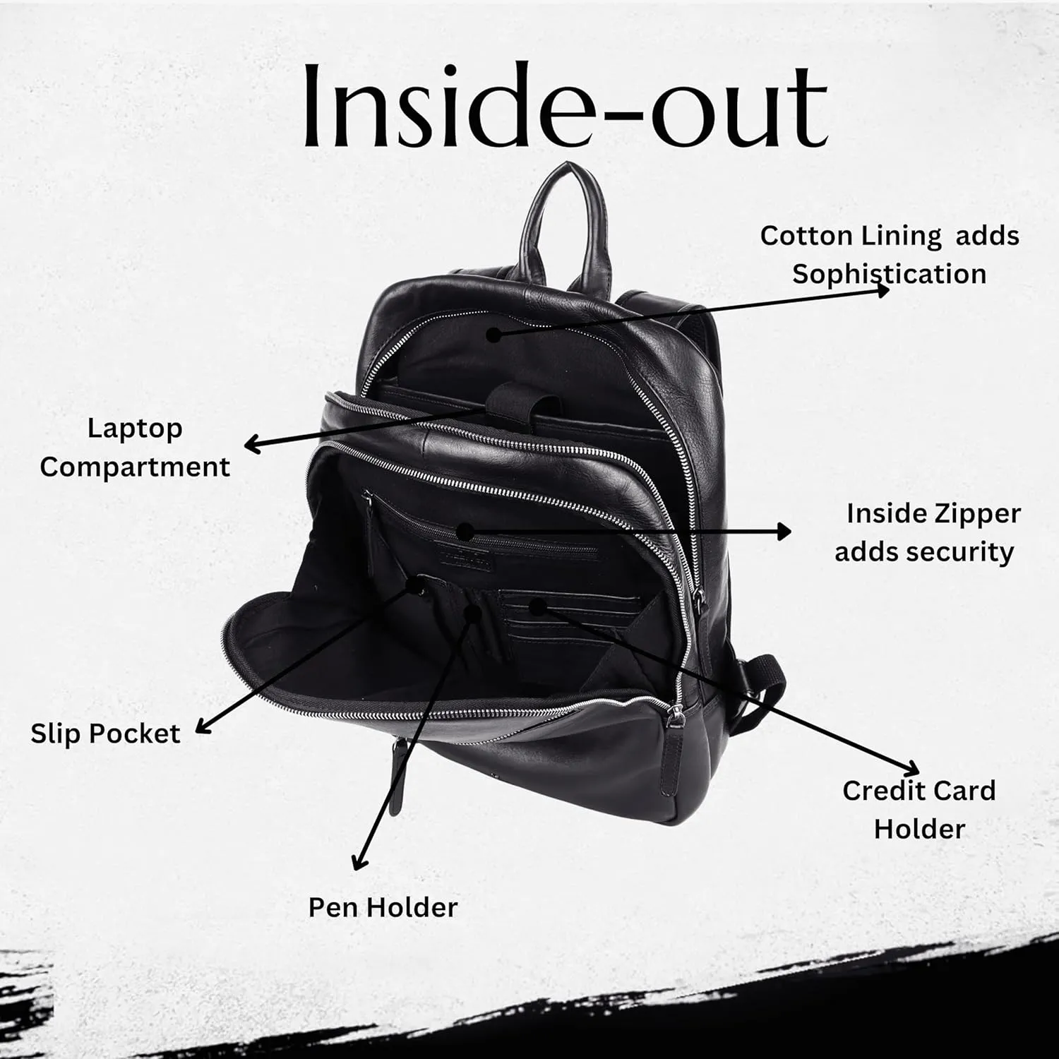 15 Inch Genuine Leather Backpack for Women and Men, Black Leather Backpack with Adjustable Shoulder Strap