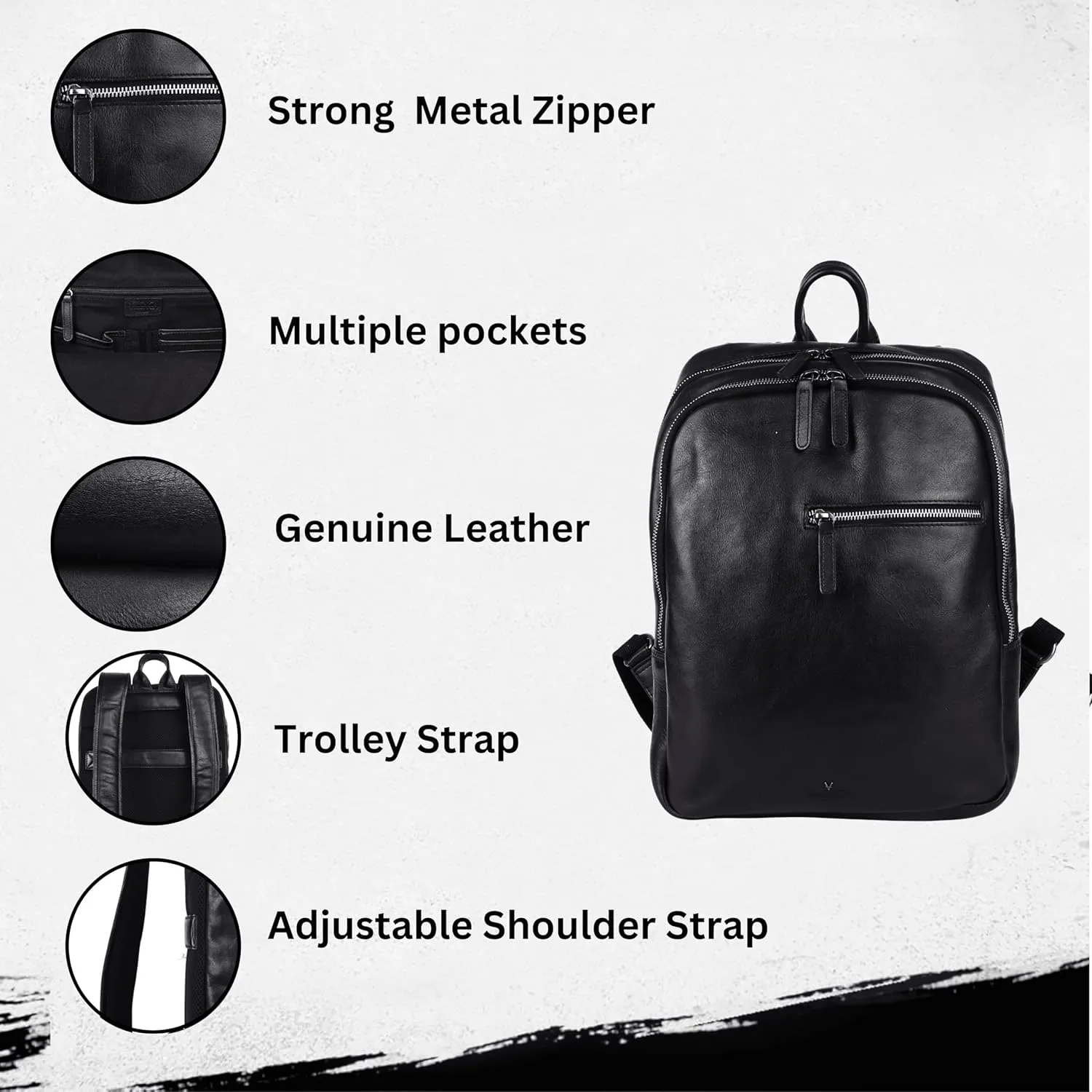 15 Inch Genuine Leather Backpack for Women and Men, Black Leather Backpack with Adjustable Shoulder Strap