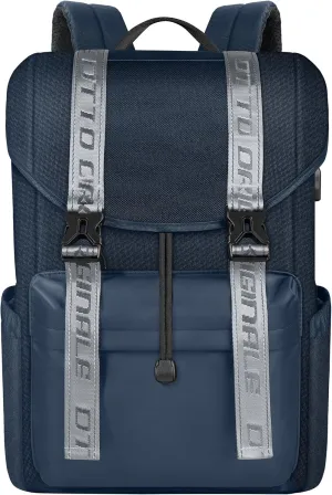 15.6 Inch Laptop Travel Backpack, Water Resistant Anti-Theft Vintage Flap Backpack with USB Charging Port for College, Casual Daypacks, Work Bag for Men and Women, 25L, Navy Blue