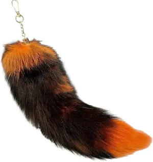 15.75 Inch Long Fluffy Faux Fur Tail Keychain, Fake Animal Tails for Handbags Backpacks Charm Tassel Ornaments (Orange-Black)