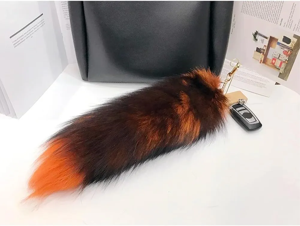 15.75 Inch Long Fluffy Faux Fur Tail Keychain, Fake Animal Tails for Handbags Backpacks Charm Tassel Ornaments (Orange-Black)