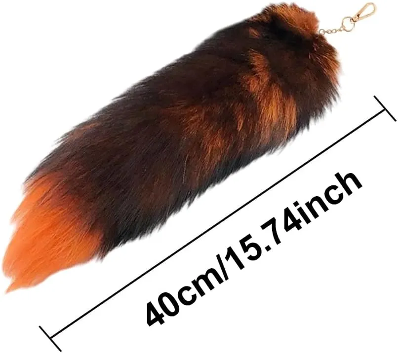 15.75 Inch Long Fluffy Faux Fur Tail Keychain, Fake Animal Tails for Handbags Backpacks Charm Tassel Ornaments (Orange-Black)