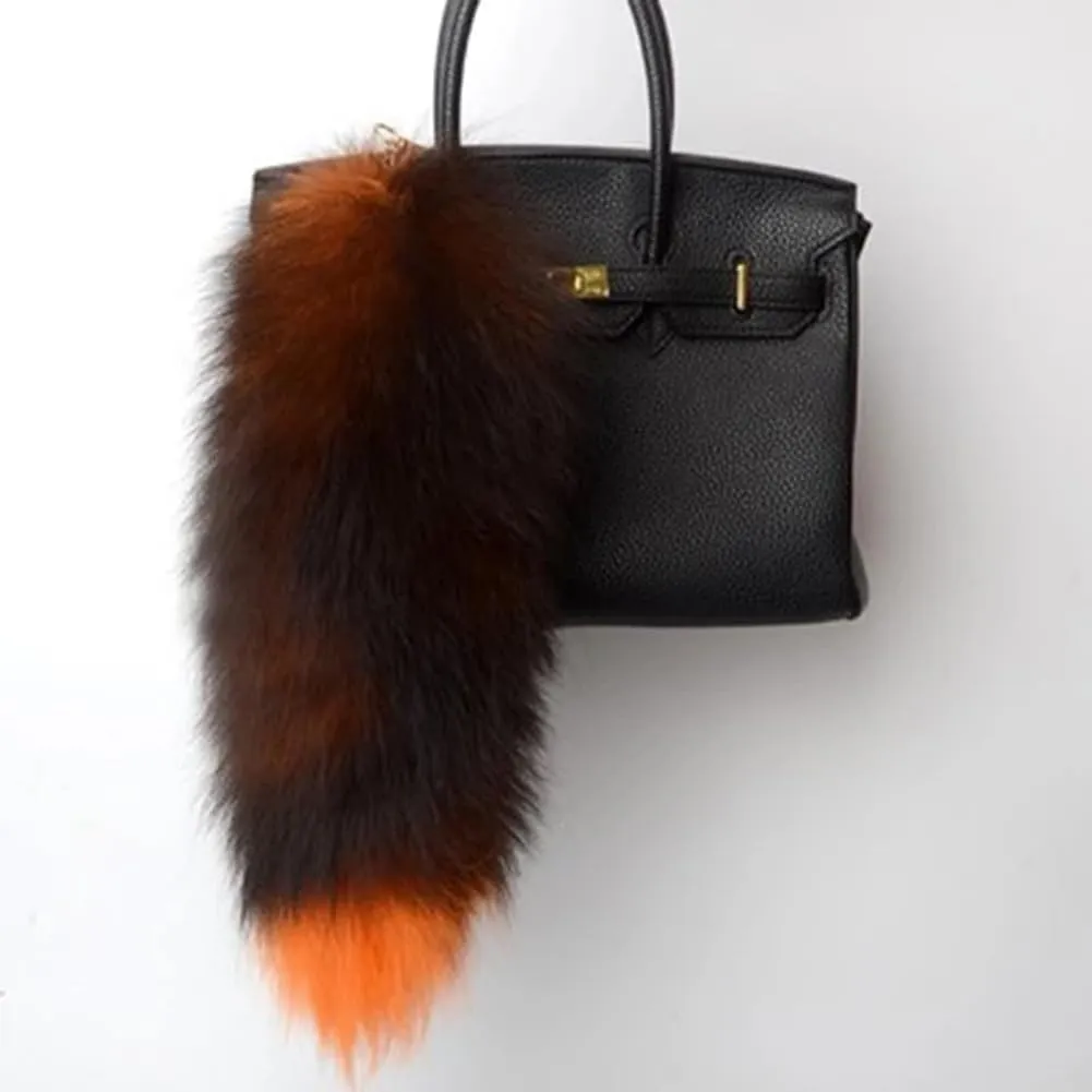 15.75 Inch Long Fluffy Faux Fur Tail Keychain, Fake Animal Tails for Handbags Backpacks Charm Tassel Ornaments (Orange-Black)