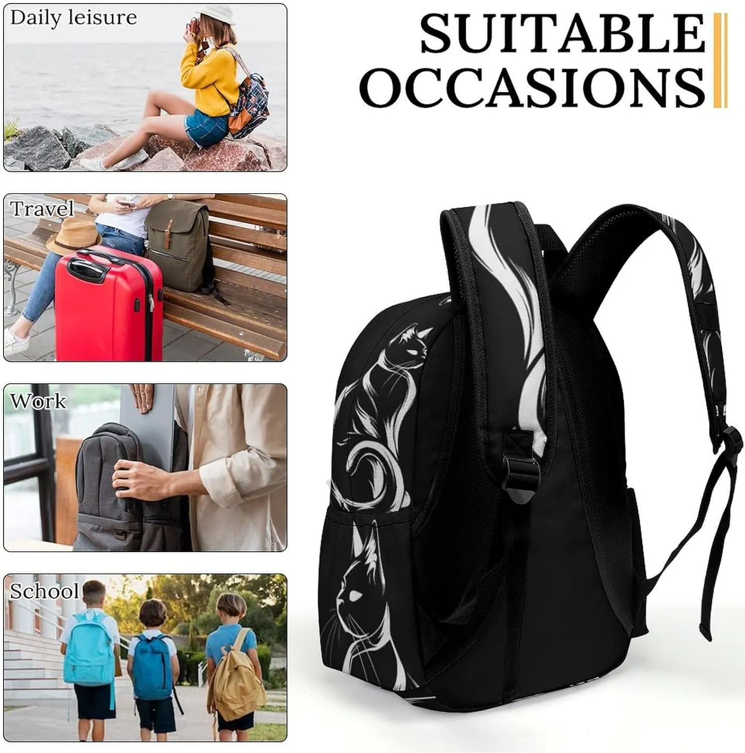 16 Inch Backpack Brush Cat Outline Laptop Backpack School Bookbag Shoulder Bag Casual Daypack