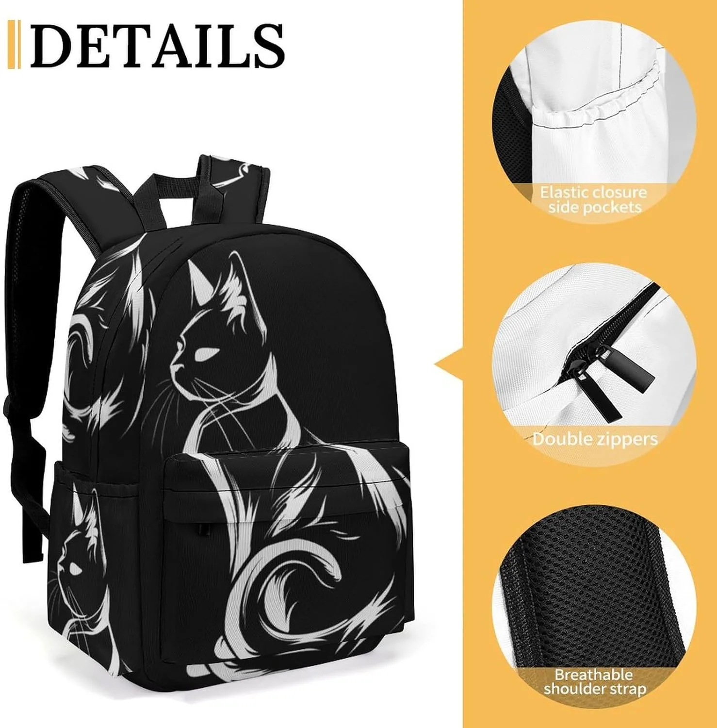 16 Inch Backpack Brush Cat Outline Laptop Backpack School Bookbag Shoulder Bag Casual Daypack