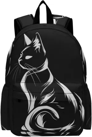 16 Inch Backpack Brush Cat Outline Laptop Backpack School Bookbag Shoulder Bag Casual Daypack