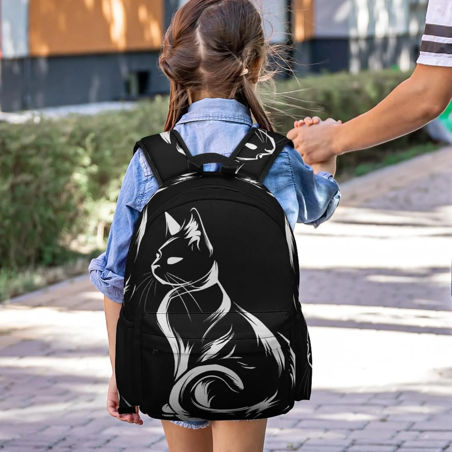 16 Inch Backpack Brush Cat Outline Laptop Backpack School Bookbag Shoulder Bag Casual Daypack