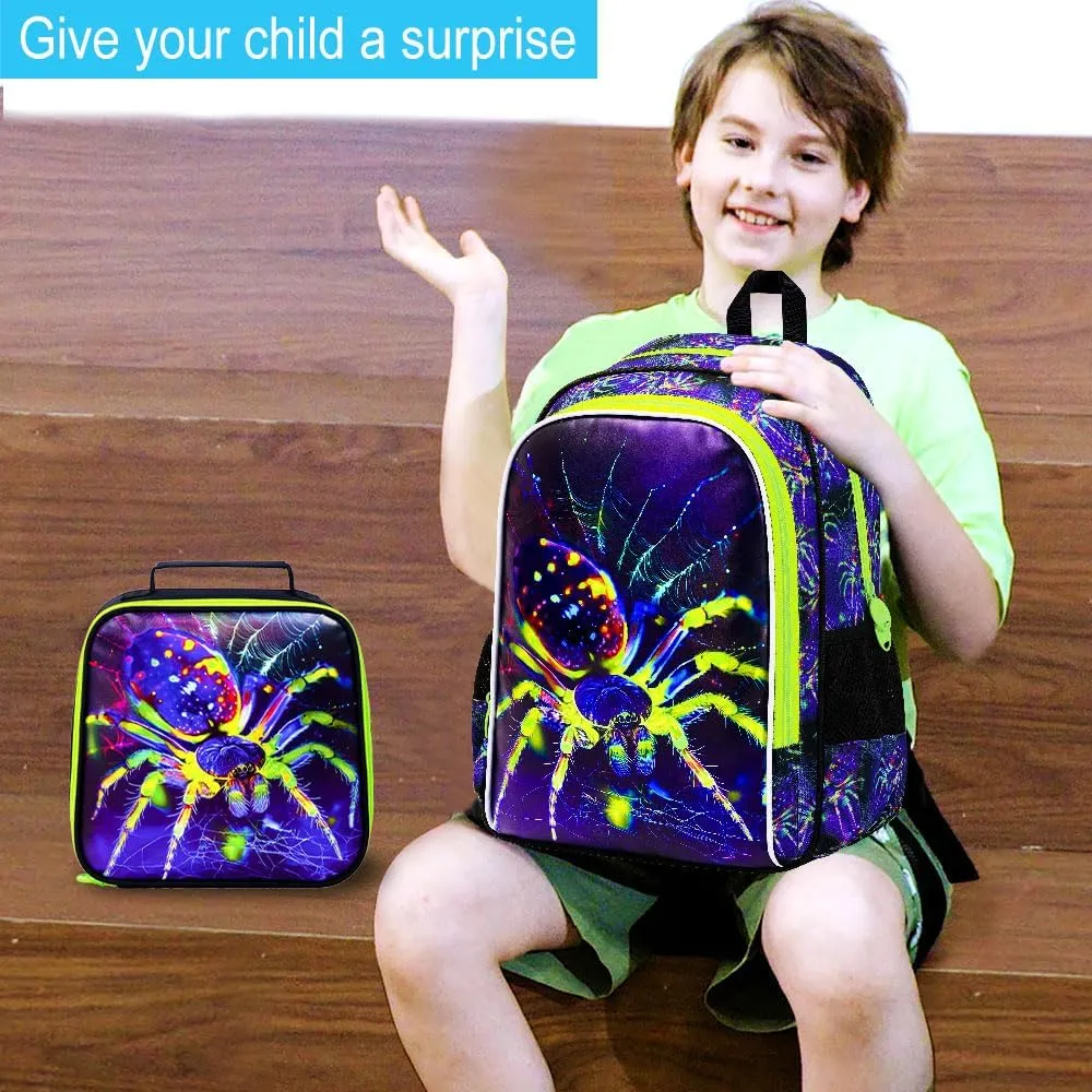 16" Spider Backpack for Boy, 3Pcs Kids Bookbag for Elementary Preschool Kindergarten, School Backpacks with Lunch Box(Green)