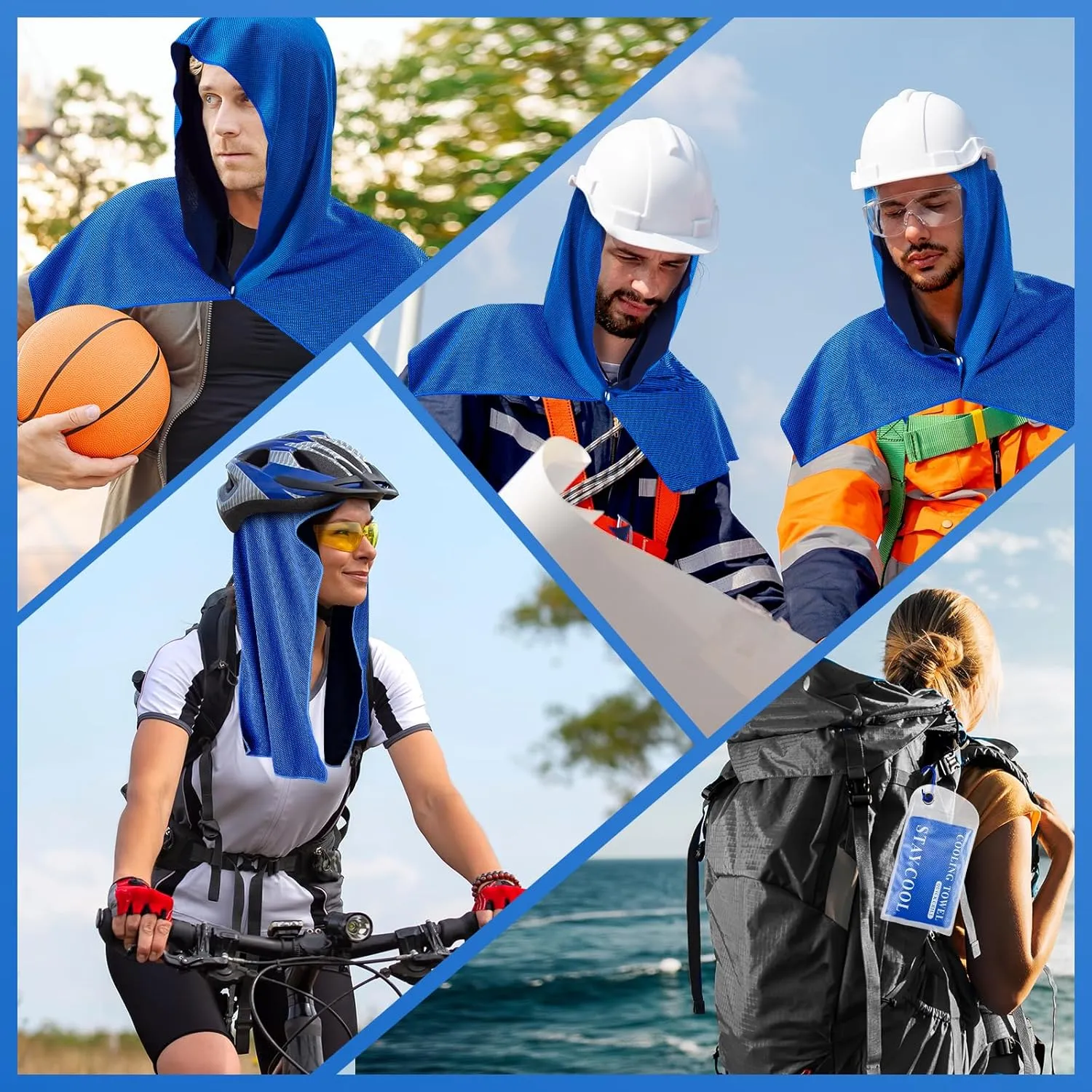 2 Pack Cooling Hoodie Towels, Instant Cooling Towels for Neck and Face, UPF 50 Sun Protection, Ice Towel for Hot Weather, Head Towel for Sports, Camping, Cycling & More Activities