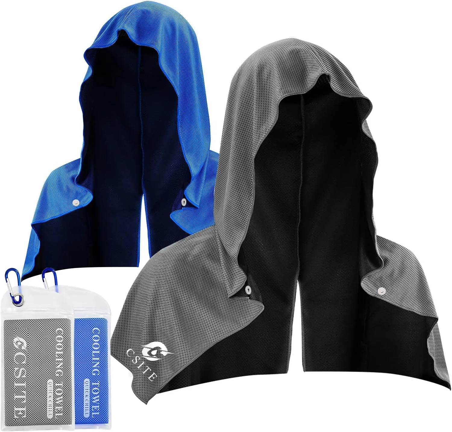 2 Pack Cooling Hoodie Towels, Instant Cooling Towels for Neck and Face, UPF 50 Sun Protection, Ice Towel for Hot Weather, Head Towel for Sports, Camping, Cycling & More Activities
