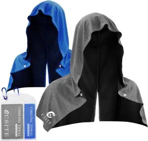 2 Pack Cooling Hoodie Towels, Instant Cooling Towels for Neck and Face, UPF 50 Sun Protection, Ice Towel for Hot Weather, Head Towel for Sports, Camping, Cycling & More Activities