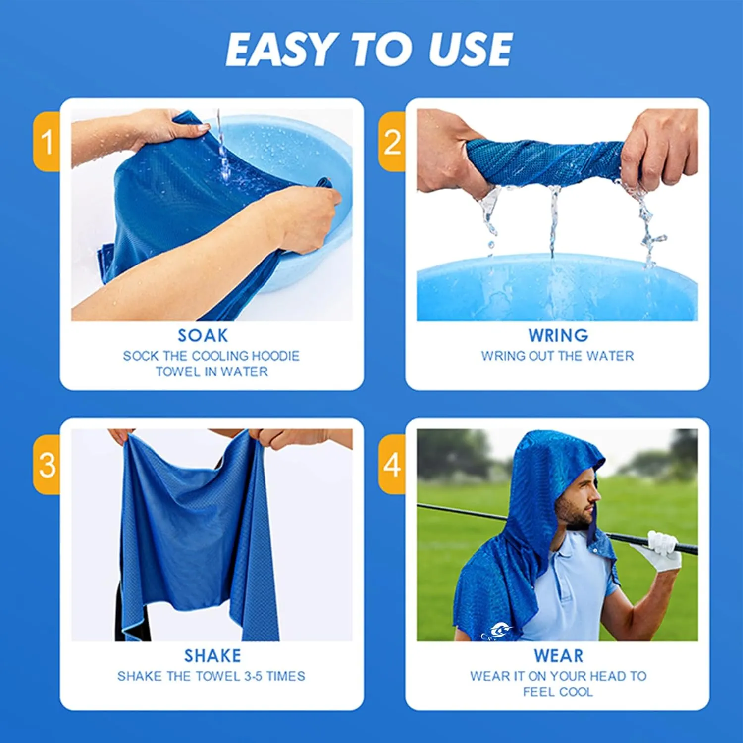 2 Pack Cooling Hoodie Towels, Instant Cooling Towels for Neck and Face, UPF 50 Sun Protection, Ice Towel for Hot Weather, Head Towel for Sports, Camping, Cycling & More Activities