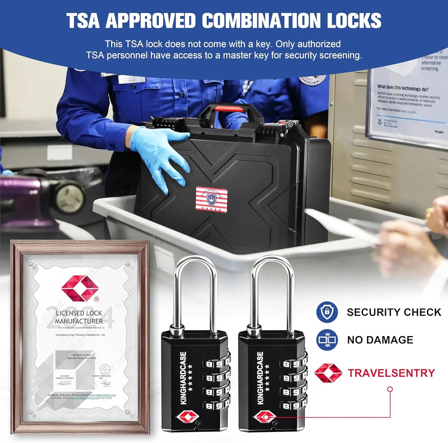 2 Pack TSA Approved Gun Locks, 4 Digit Combination Locks for Gun Case, Ammo Box, Rifle Bag, Luggage, Durable Resettable Locks with Locking Hook, Zinc Alloy, Travel Security