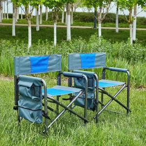 2-Piece Padded Folding Outdoor Chair for Comfort and Relaxation, Lightweight and Durable Design for Camping and Picnics, Blue/Grey