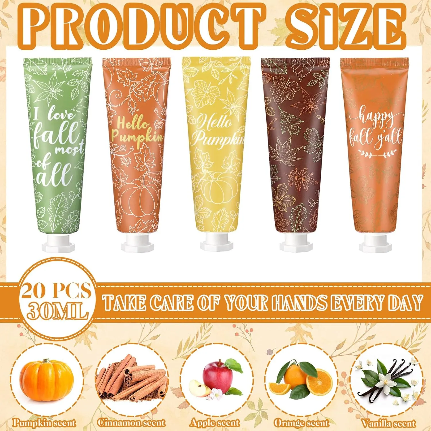 20 Pcs Fall Hand Cream Bulk for Women, Employee Appreciation Gift, Pumpkin Hand Lotion, 30ml Natural Botanical Fragrance Mini Cream for Chapped Travel Work Team Staff Autumn Thanksgiving Day