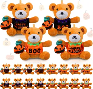 20 Pcs Halloween Stuffed Animals Bears Bulk 4.5 Inch Mini Plush Bears With T-Shirt and Jack O Lantern Toys for Kids Party Favors Trick or Treat Supply