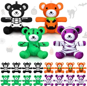 20 Pcs Halloween Stuffed Animals Bears Bulk Plush Bears 4.5 Inch Mini Pumpkin Skeleton Green Monster Mummy Bear Toys for Kids Halloween Party Favors Trick or Treat Bag Fillers Gift