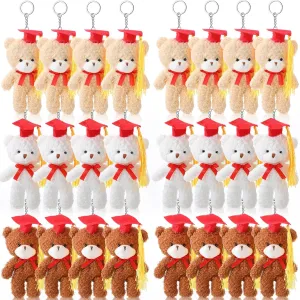 24 Pcs Class of 2025 Mini Graduation Bears Bulk 4. 72'' Grad Bears Stuffed Animal Plush with Cap for Prek Kindergarten Graduation Party Gifts(Red)