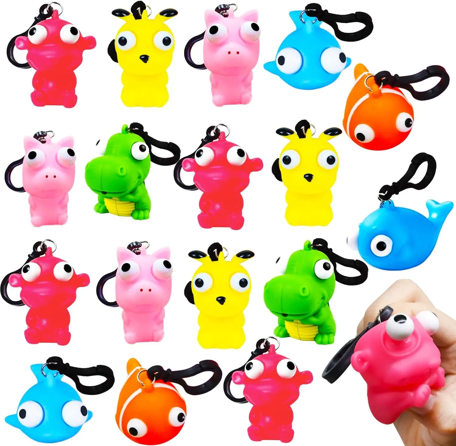 24 Pcs Kids Animal Eye-pop Keychains, Popping Eye Squeeze Toys Keychains, Pop Out Eyes Toys Keychain Stress Relief Keychain Toy for Classroom Prize Party Favors