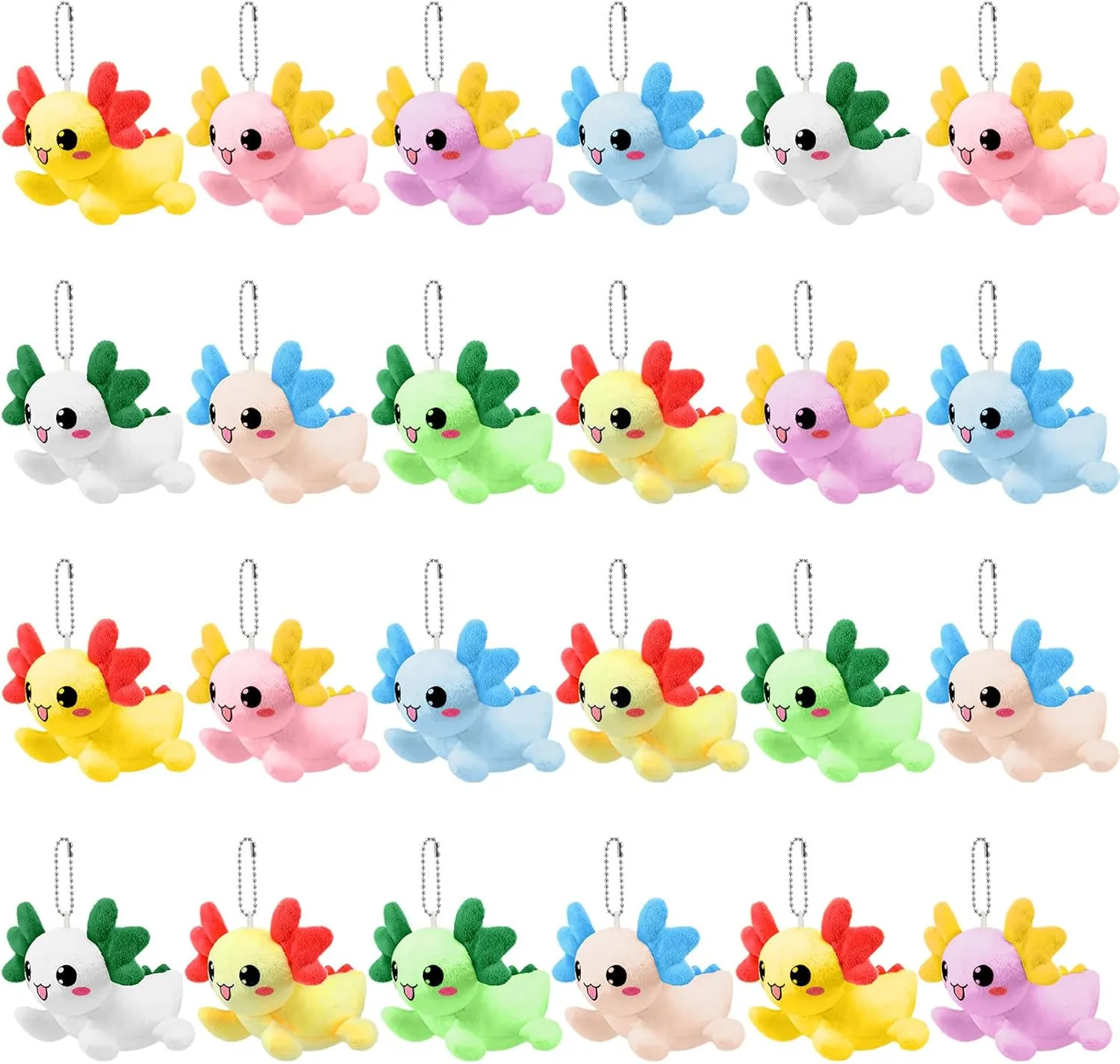 24 Pieces Mini Plush Axolotl Keychains Kawaii Stuffed Animal Keychains 4 Inch Small Animal Ornament Gifts Bulk Cute Axolotl Party Favors for Backpacks Bags Keyrings Birthday Party Supplies