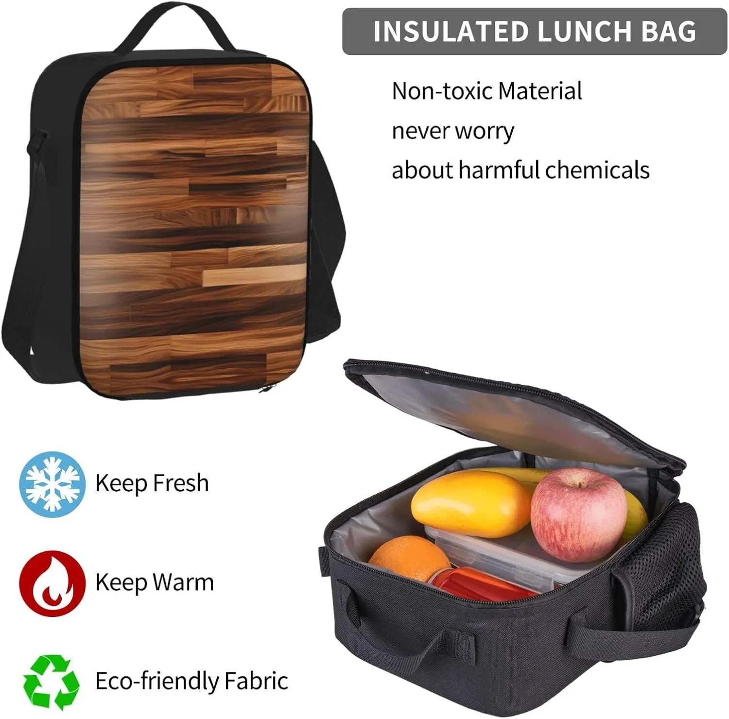 3-In-1 Backpack Bookbag Set,Wood Grain Print Casual Travel Backpacks,With Pencil Case Pouch, Lunch Bag