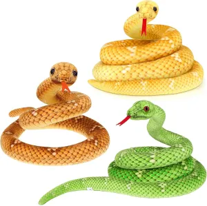 3 Pcs Snake Stuffed Animal 47 Inches Snake Plush,Large Cobra Snake Plushies Toy Gifts Realistic Snake Plush Toys Cobra Prank Props Animal Party Decorations Favors Gifts