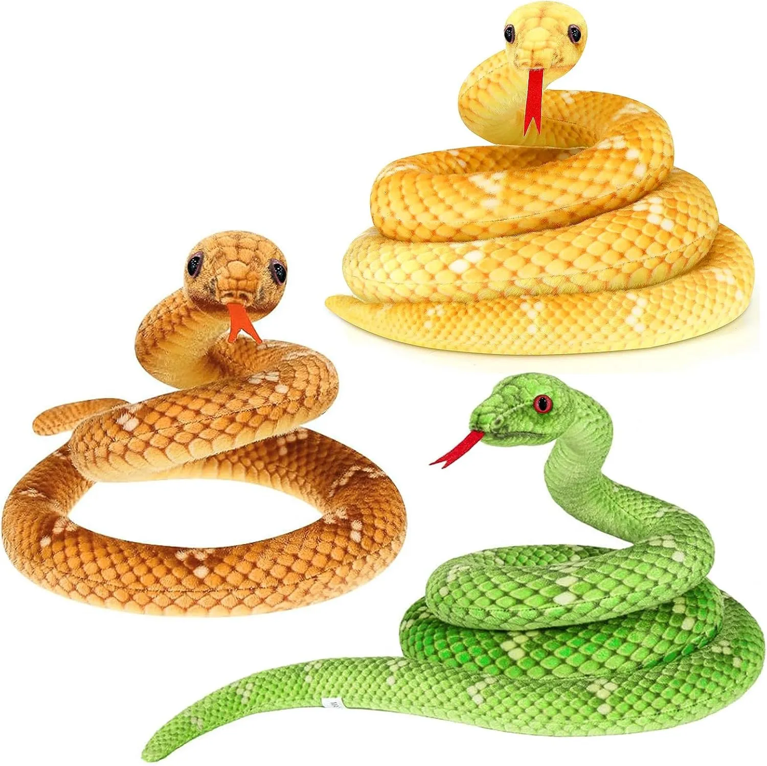3 Pcs Snake Stuffed Animal 47 Inches Snake Plush,Large Cobra Snake Plushies Toy Gifts Realistic Snake Plush Toys Cobra Prank Props Animal Party Decorations Favors Gifts