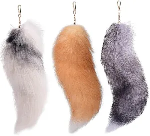 3 Pcs Therian Tail, 15.8 Inch Long Therian Fox Tail with Clasp, Halloween Soft Fluffy Fox Keychain, Hanging Tails for Women Adult Handbag Backpack