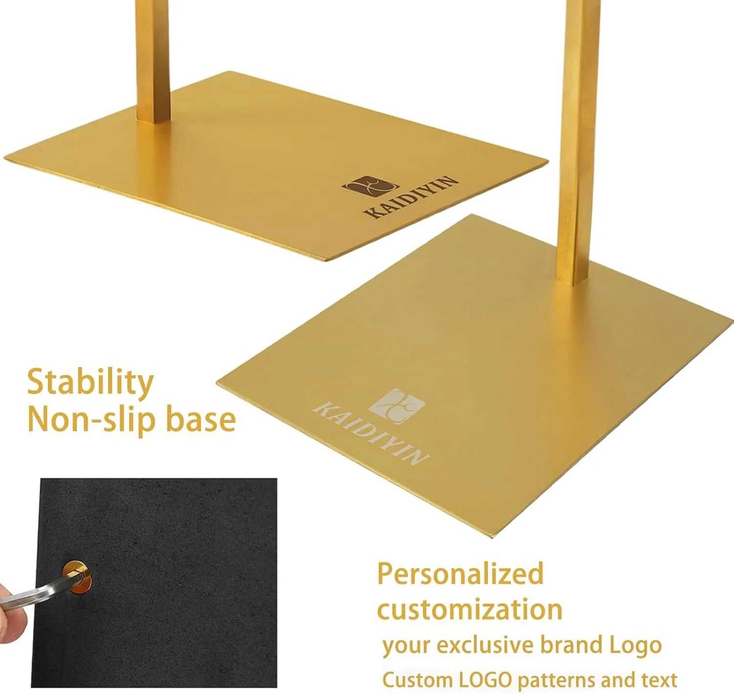30 Pack Gold Purse Display Stands with Customized brand Logos, Handbag Display Stand for Retail Boutique Stores Vendors, Adjustable Height Stainless Steel Stability Non-slip Purse Holder