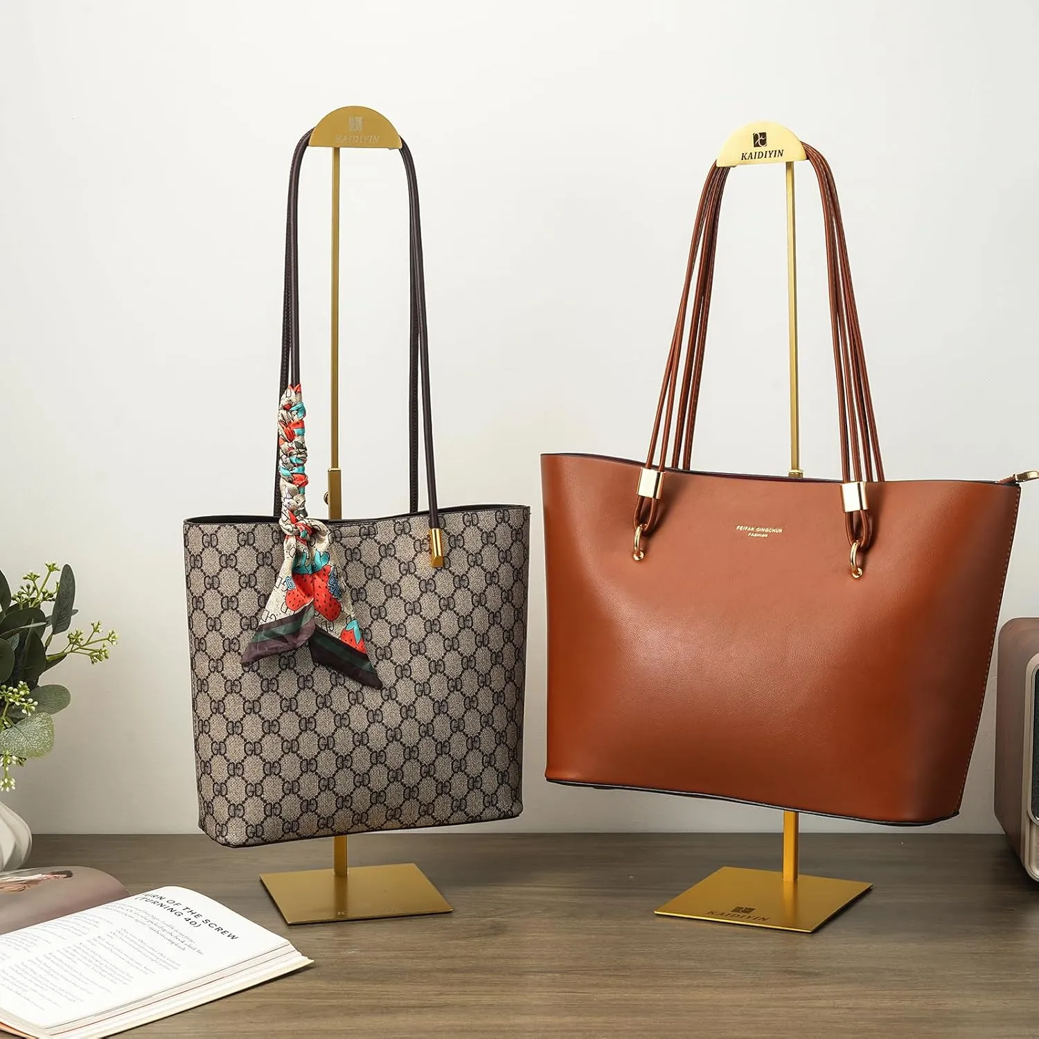 30 Pack Gold Purse Display Stands with Customized brand Logos, Handbag Display Stand for Retail Boutique Stores Vendors, Adjustable Height Stainless Steel Stability Non-slip Purse Holder