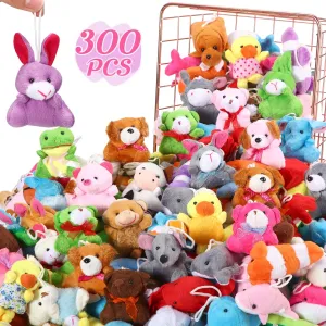 300 Pack Mini Stuffed Animals Bulk Mini Animals Plush Toy Assortment Small Plush Keychain Decoration for Kids School End of Year Graduation Birthday Party Favors Carnival Prizes Goodie Bag Fillers
