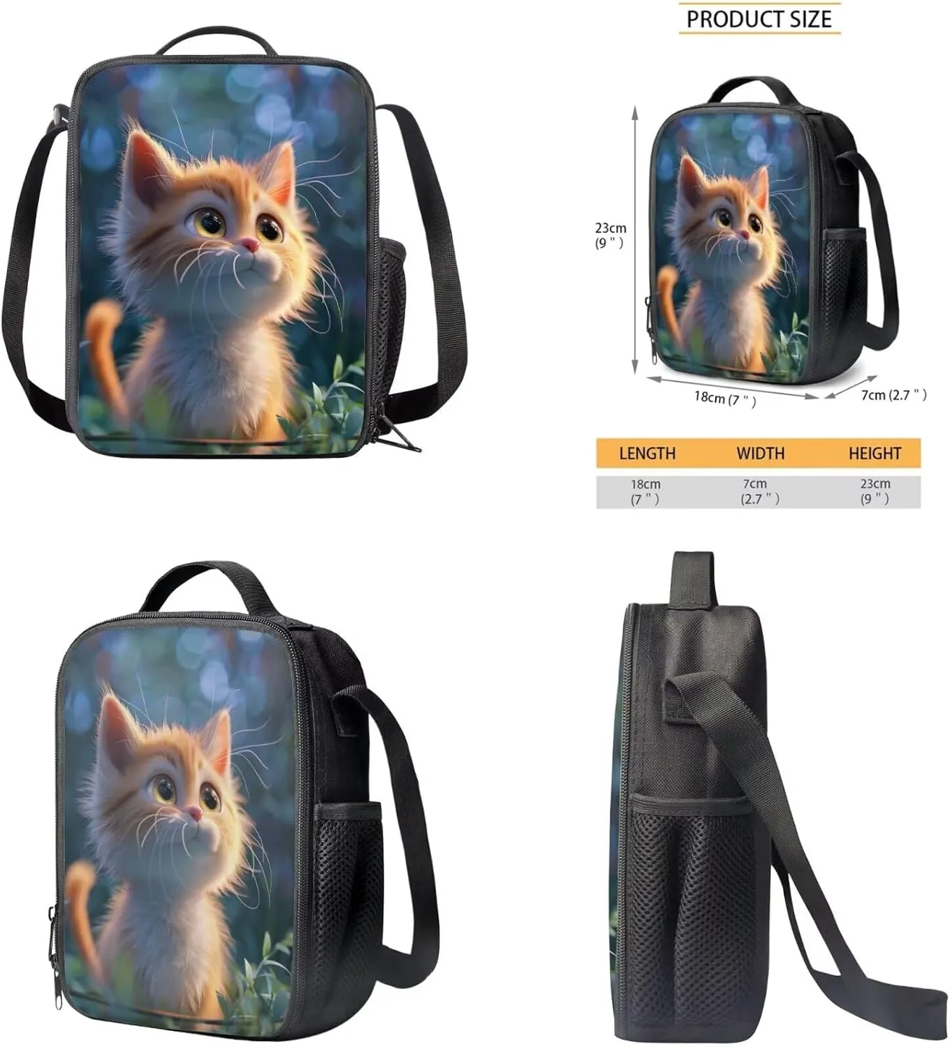3D Cat Backpack for Girls 9-11 Years Personalised Backpack with Lunch Box Lightweight School Bag for Teens with Adjustable Shoulder Strap Cute Back Packs for Kindergarten Elementary