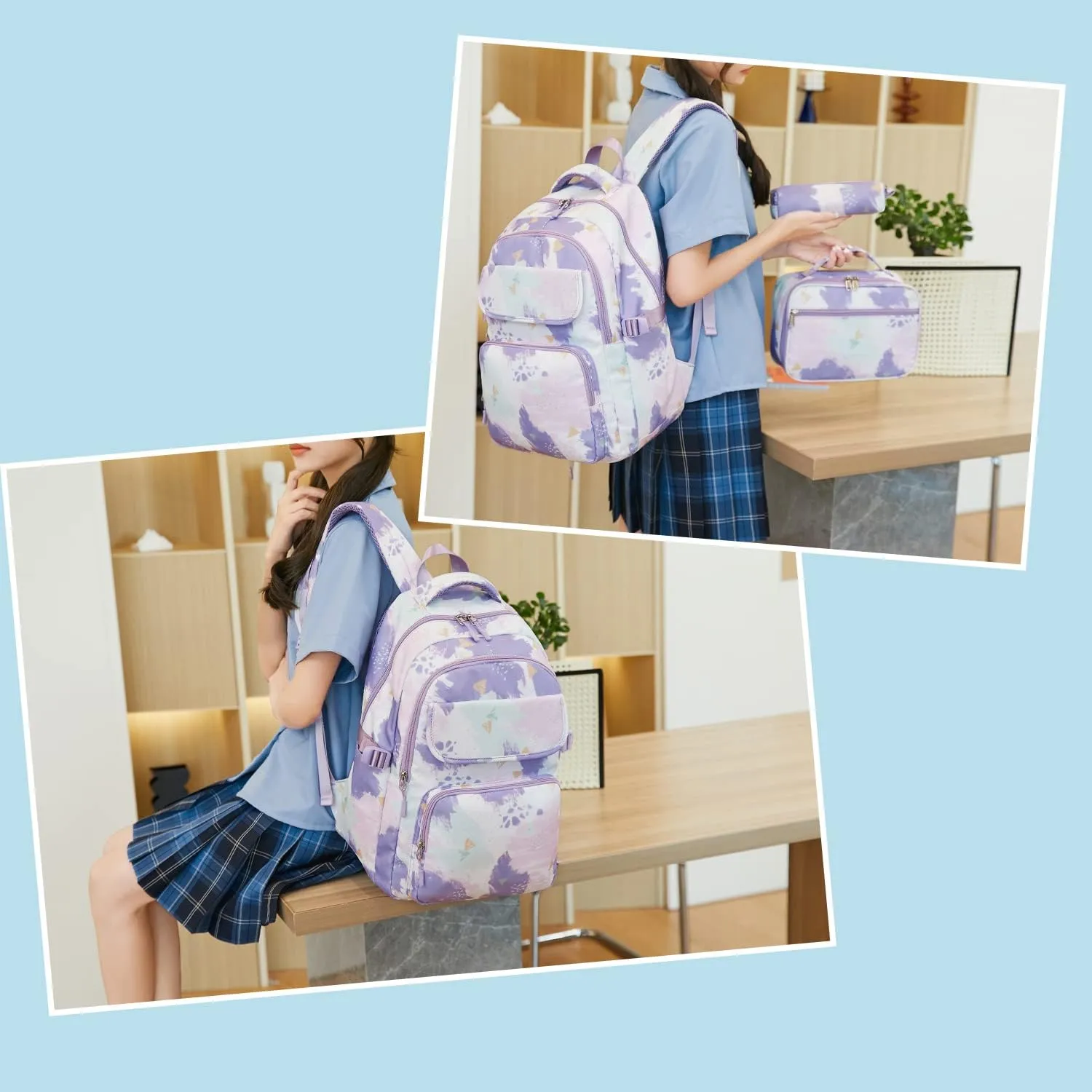 3pcs Girls Backpack with Lunch Box for Elementary Middle School 17 inch Kids Backpack with Lunch Bag Set Waterproof,Lightweight Pink School Backpack for Teen Girls