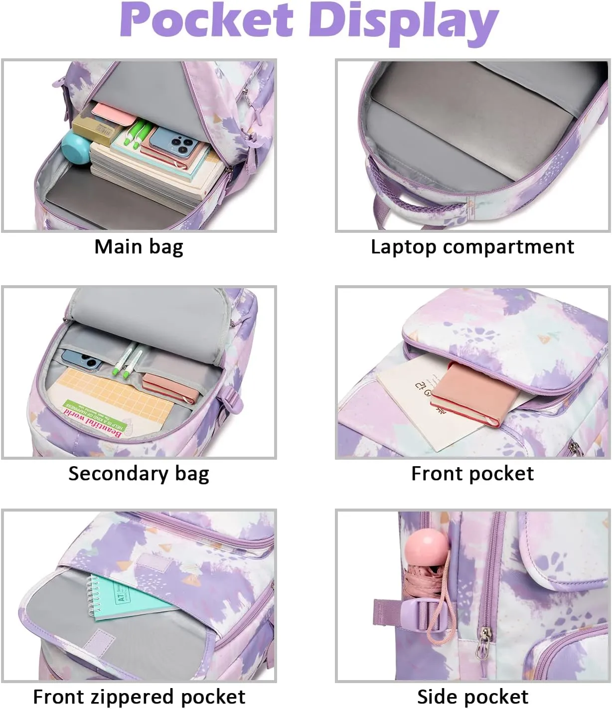 3pcs Girls Backpack with Lunch Box for Elementary Middle School 17 inch Kids Backpack with Lunch Bag Set Waterproof,Lightweight Pink School Backpack for Teen Girls