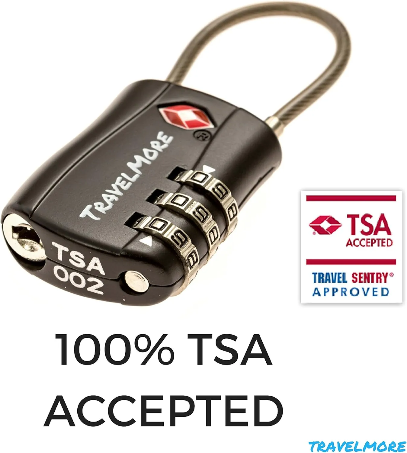 4 Pack TSA Approved Travel Combination Cable Luggage Locks for Suitcases & Backpacks - Black