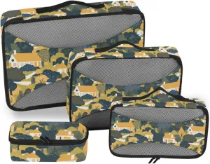 4 Pcs set organizer bags set Mesh Travel Essentials Pastoral Style Trees Houses portable cubes for travel women