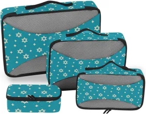 4 Pcs set organizer for luggage Mesh Travel Essentials Star Of David Blue portable cubes for diaper bag