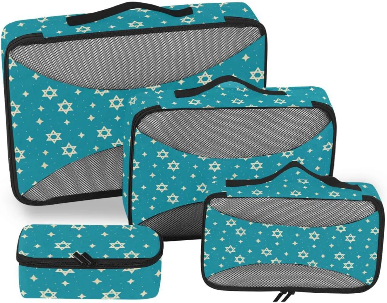 4 Pcs set organizer for luggage Mesh Travel Essentials Star Of David Blue portable cubes for diaper bag