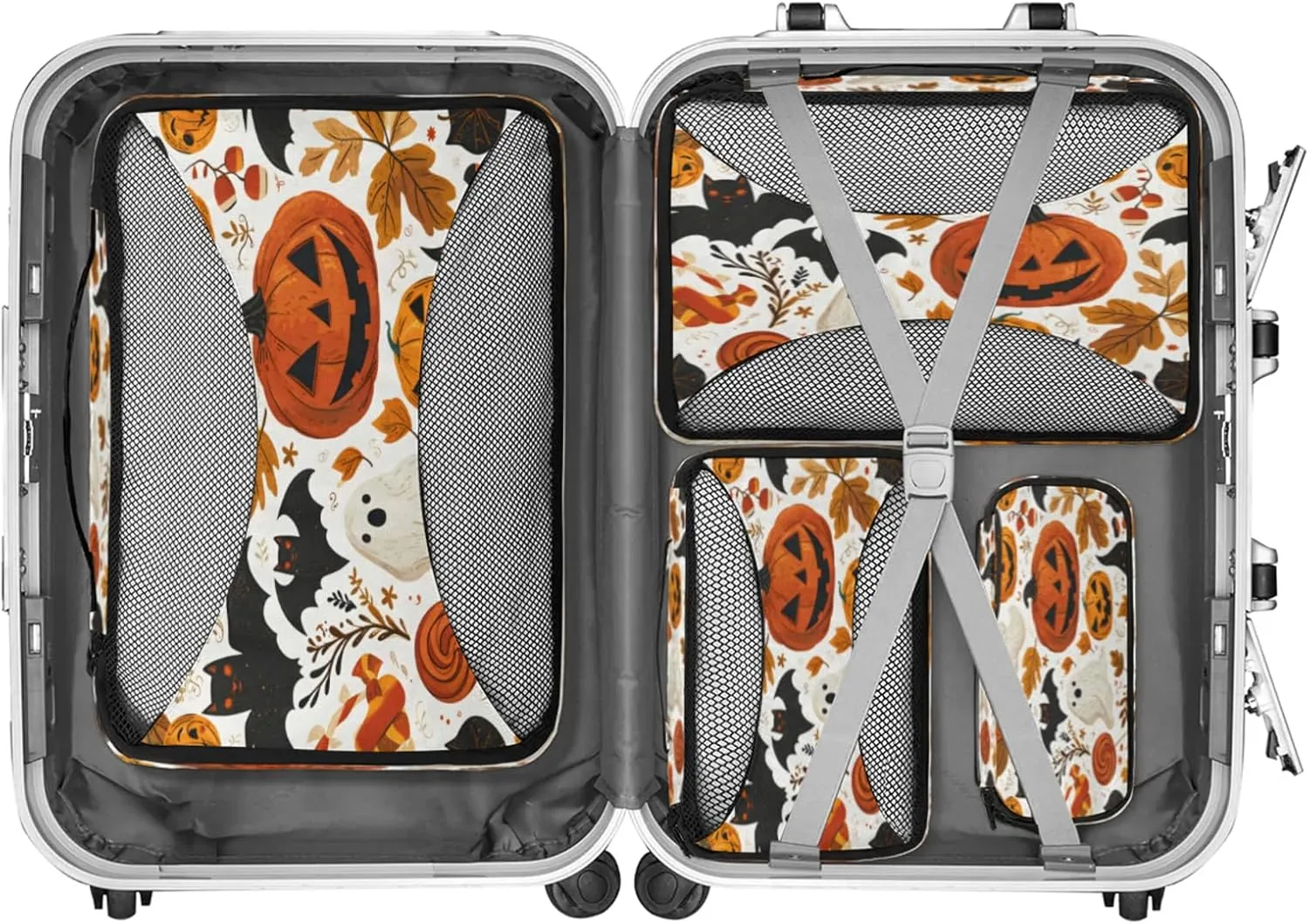 4 Set Packing Cubes for Travel, Halloween Lantern Pumpkin Packing Cubes for Women, Travel Luggage Packing Organizers, Packing Cube Set, Black Bats