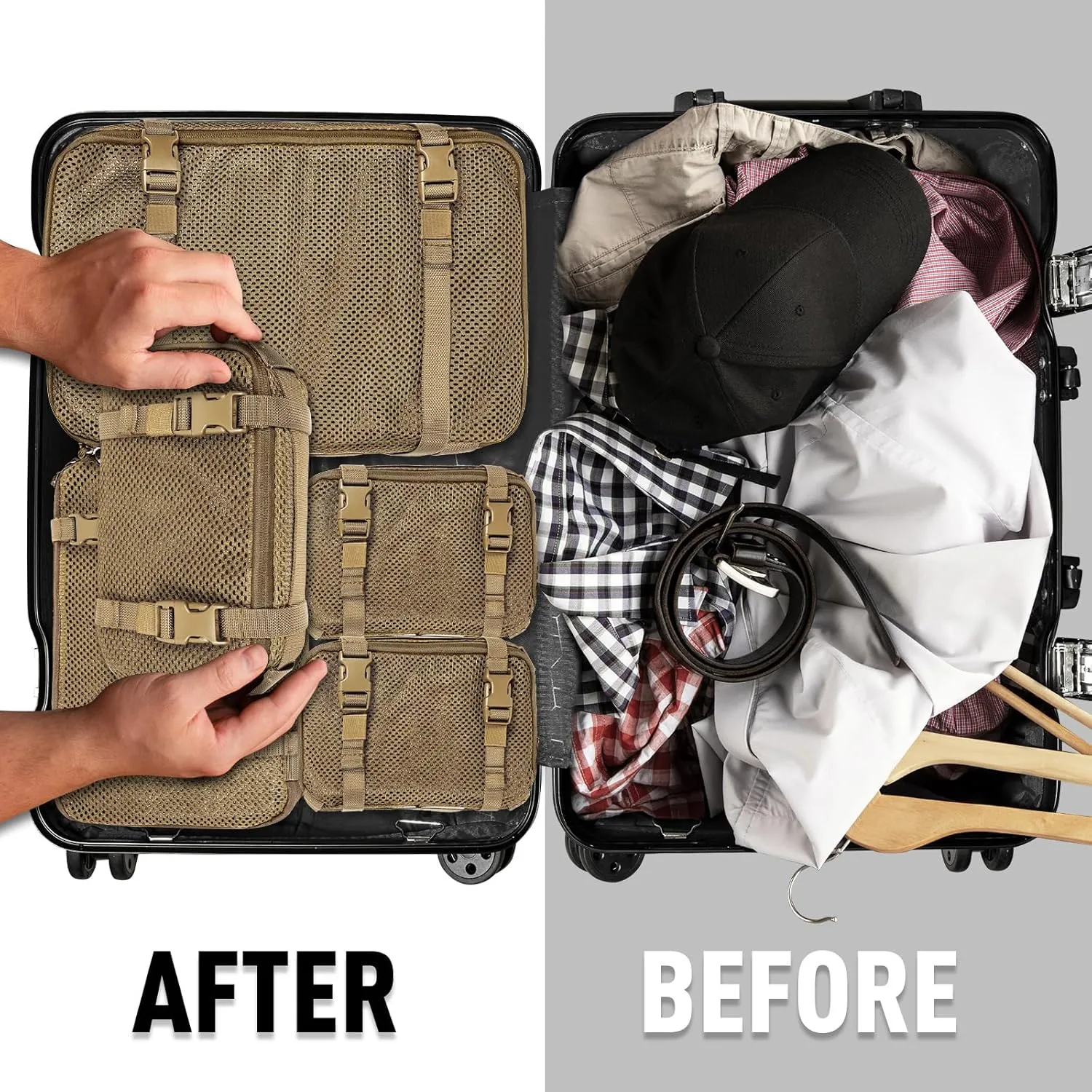 4 Set Tactical Packing Cubes ，Compressible Mesh Duffle Storage Bag,Portable Edc Molle Pouch Organizer.