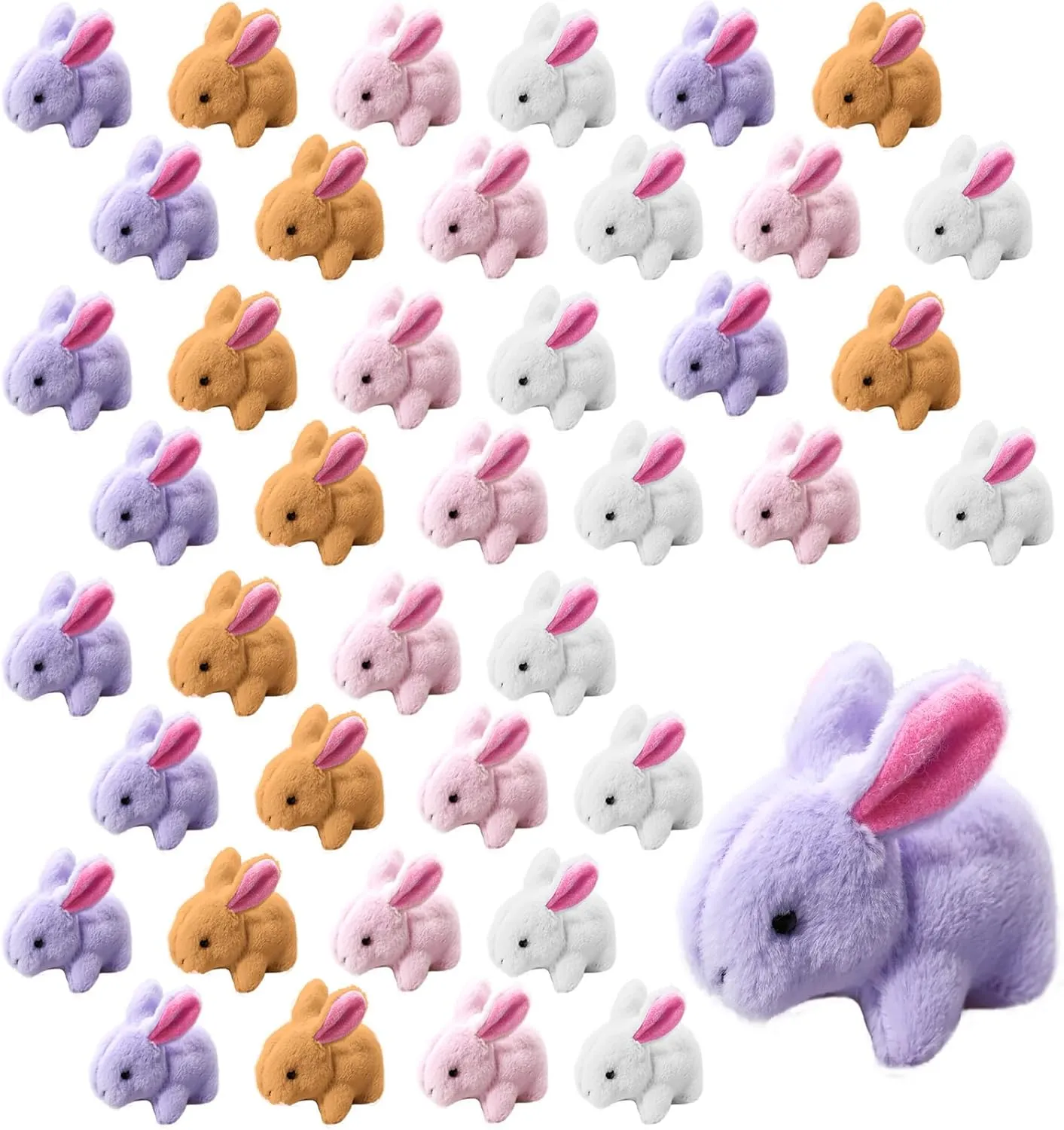 40 Pcs Easter Bunny Stuffed Animal 4 Inch Mini Detachable Keychain Plush for Easter Basket Stuffer Valentine Party Favors (White, Pink, Purple, Brown)