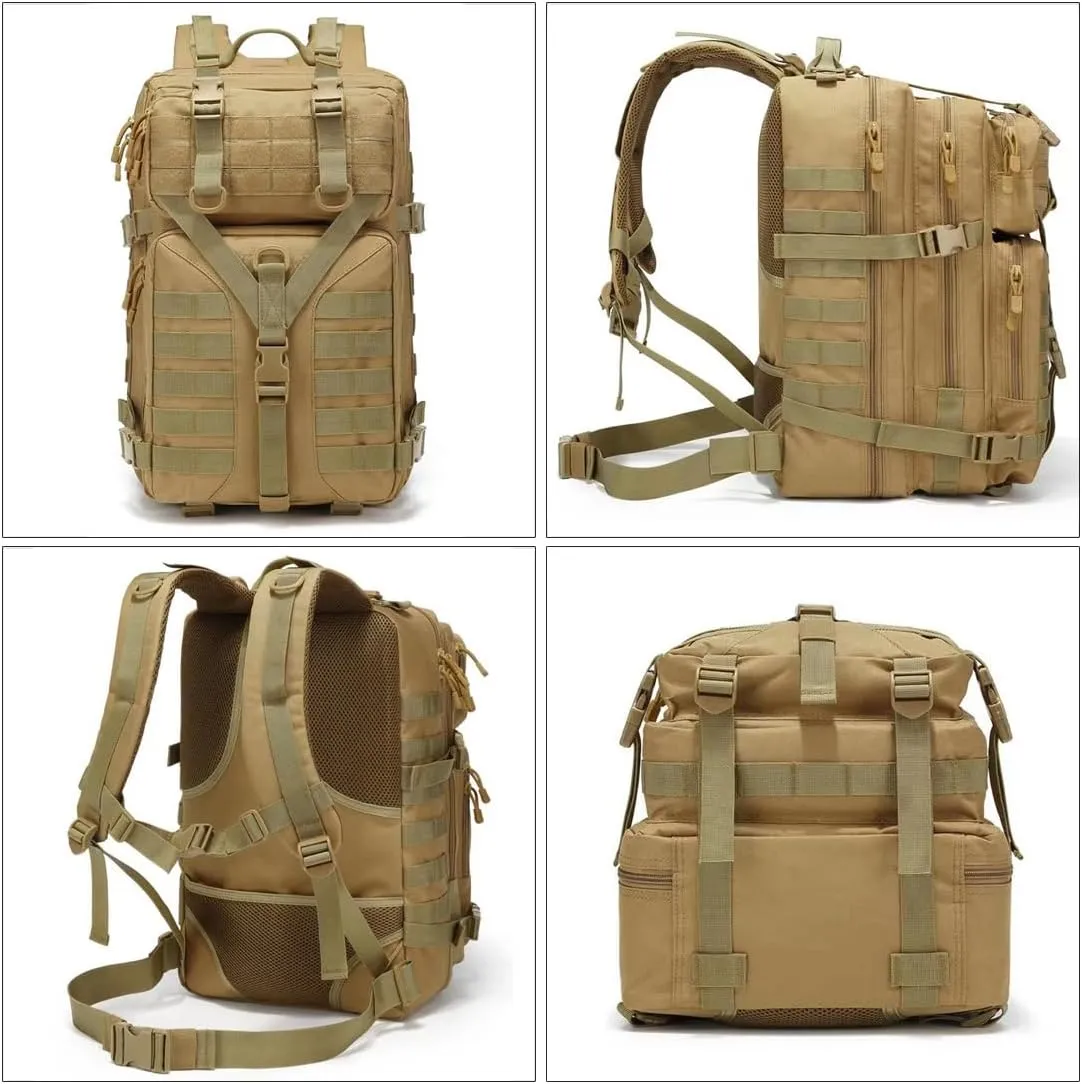 45L Military Tactical Backpack Large Men Army 3 Day Assault Rucksack Molle Bag Daypack (Mud Color)