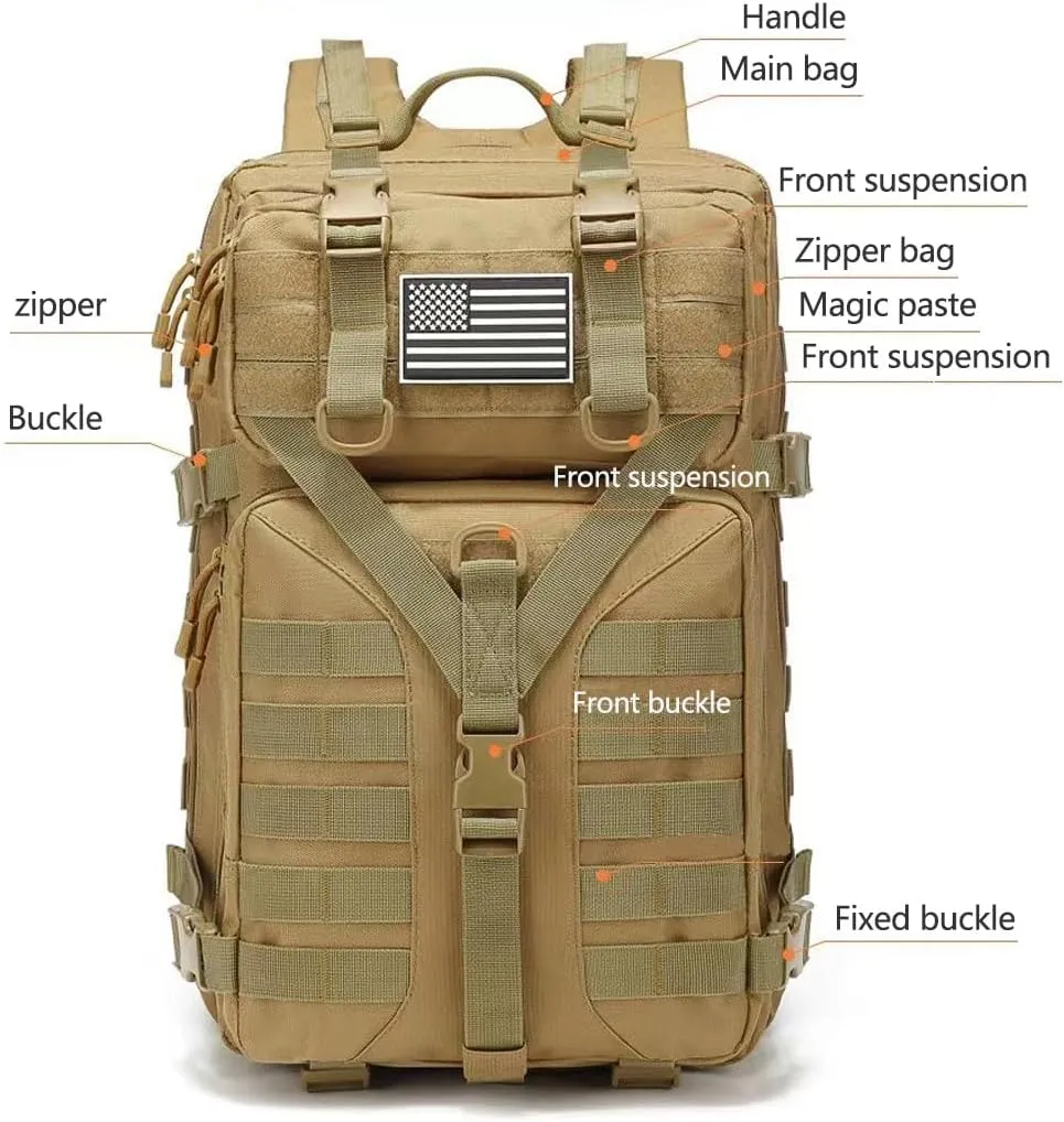 45L Military Tactical Backpack Large Men Army 3 Day Assault Rucksack Molle Bag Daypack (Mud Color)