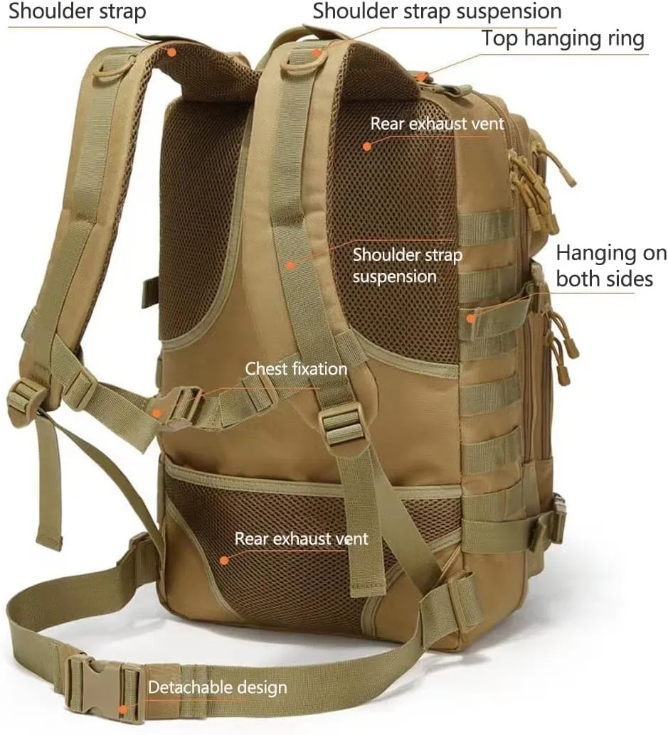 45L Military Tactical Backpack Large Men Army 3 Day Assault Rucksack Molle Bag Daypack (Mud Color)