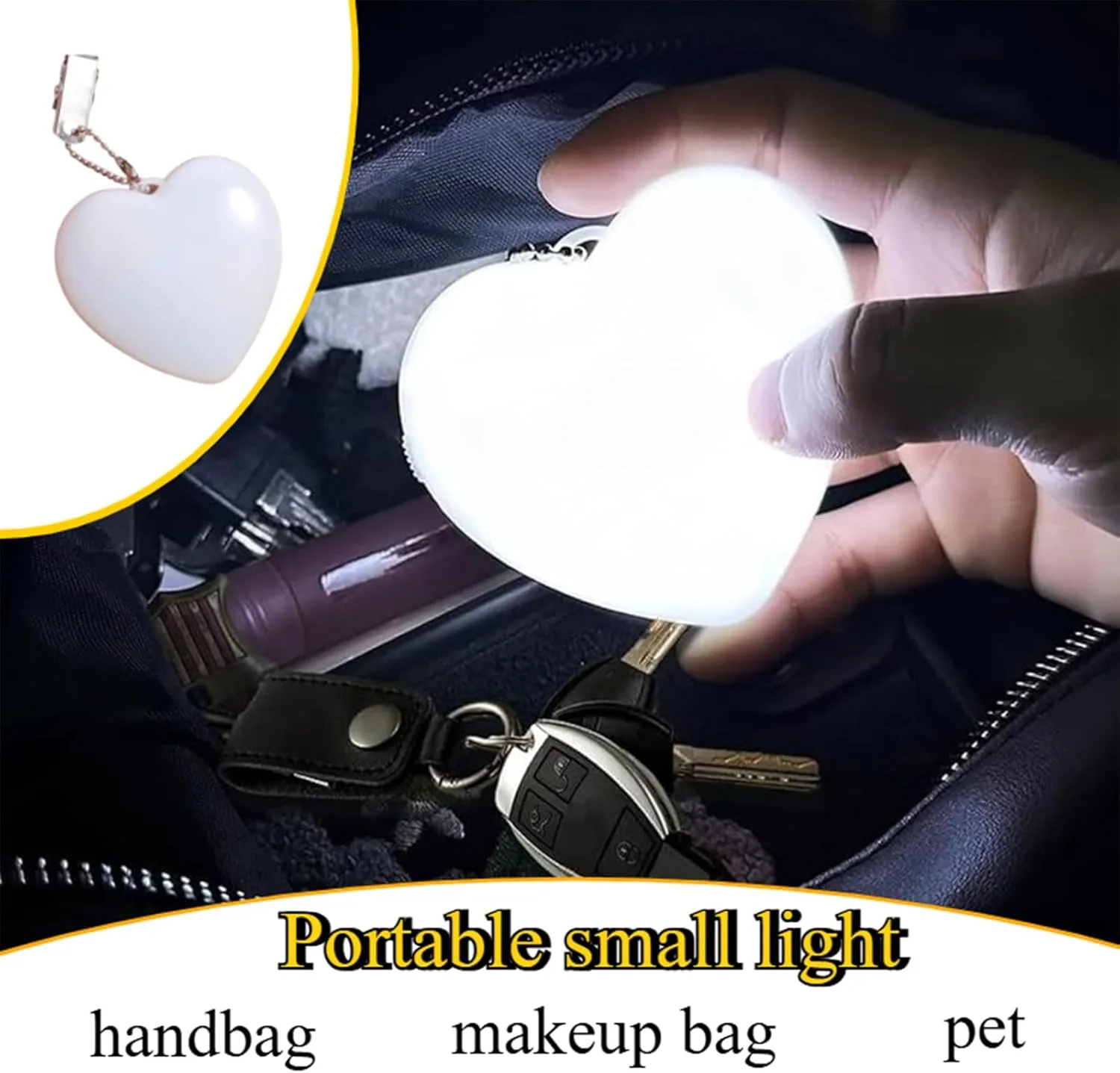 4Pcs Heart Purse Light Handbag with Automatic Motion Sensor Backpack Light,Purse Organizer Accessories,Bed Lamp Heart Night Light Gift Ideas Women,Lover,Mother (Heart, 4pcs)