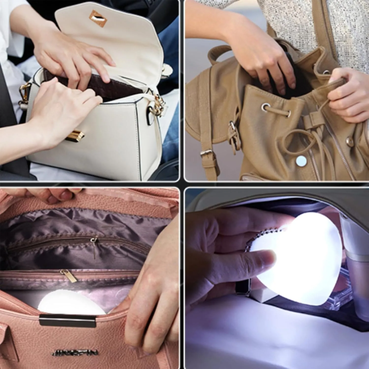 4Pcs Heart Purse Light Handbag with Automatic Motion Sensor Backpack Light,Purse Organizer Accessories,Bed Lamp Heart Night Light Gift Ideas Women,Lover,Mother (Heart, 4pcs)